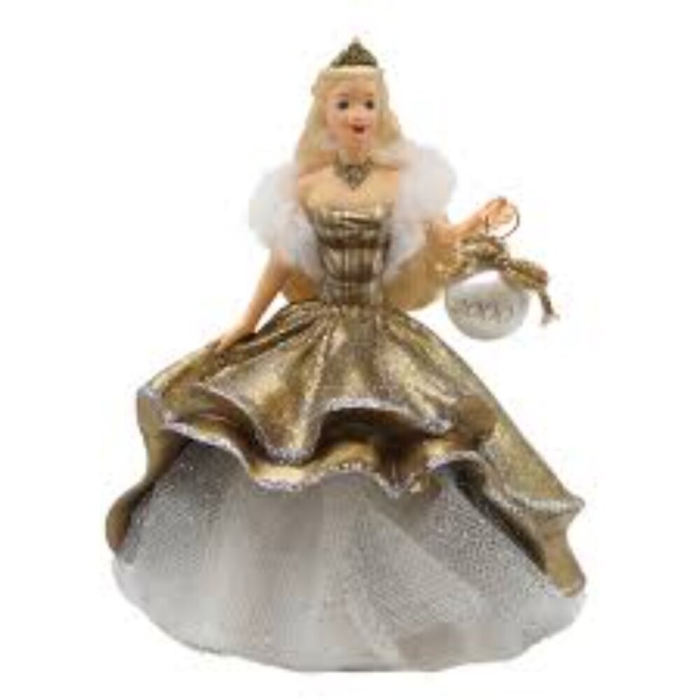 Vintage Y2K 2000 Barbie Hallmark Gold Flock Ornament Celebration Special Edition